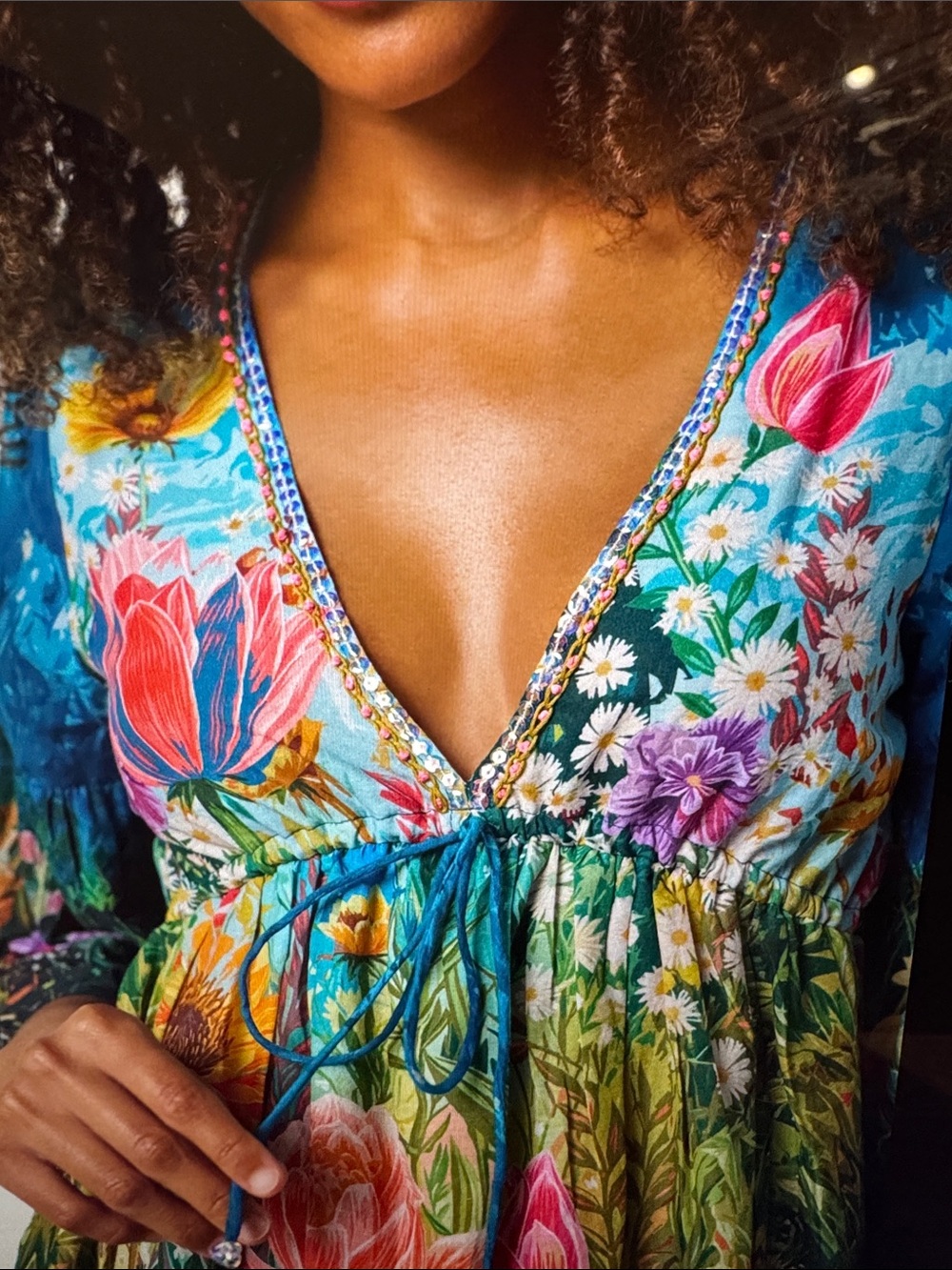 NATURAL LIFE Blue Multi Floral V-Neck Mini Dress - Picture 2 of 4